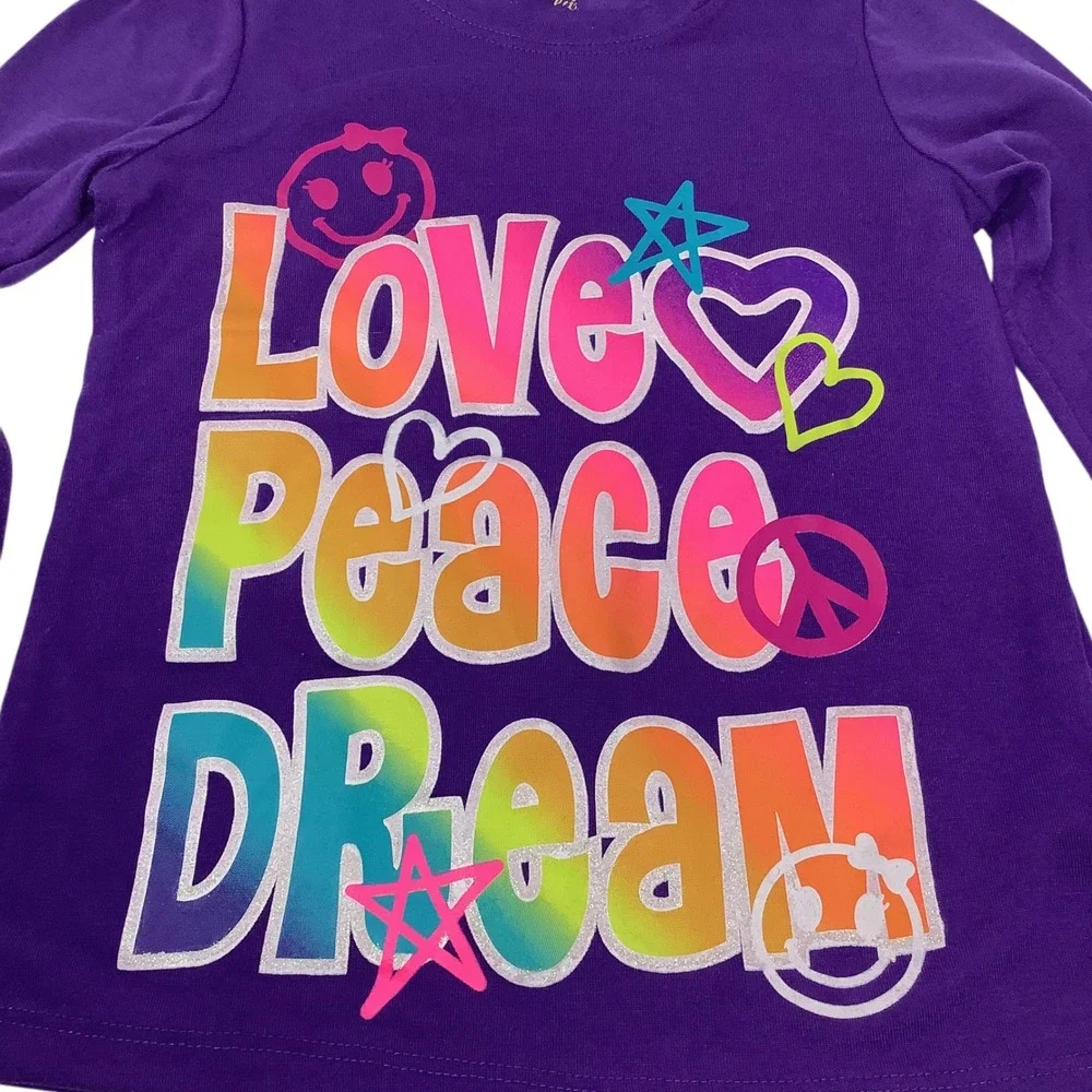 Girls Purple‎ Long Sleeve Love Peace Dream Graphic Casual Shirt Size M 7-8